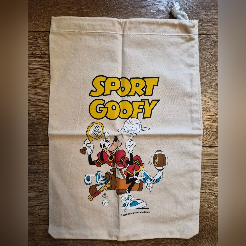 Disney Vintage 1980s Sport Goofy Eveready Promo Canvas Drawstring Bag OS